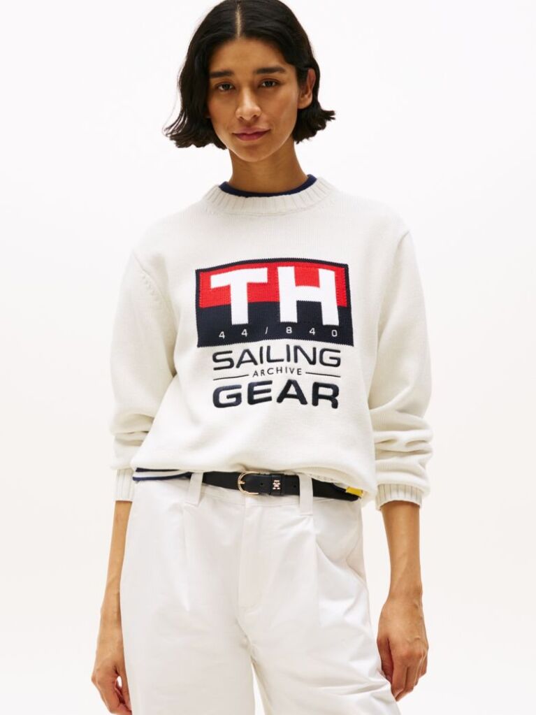 Beige Hilfiger Sailing Rib-Knit Intarsia Logo Jumper  Unisex