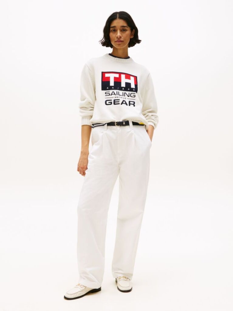 Beige Hilfiger Sailing Rib-Knit Intarsia Logo Jumper  Unisex