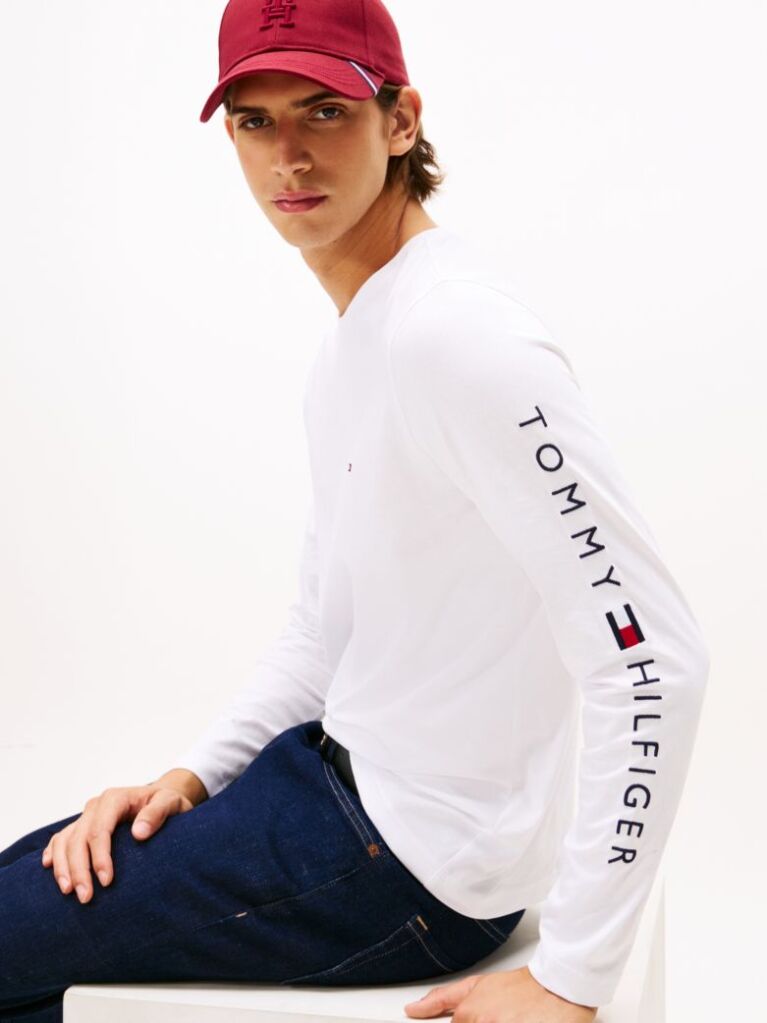 White Organic Jersey Logo Long Sleeve T-Shirt  Men