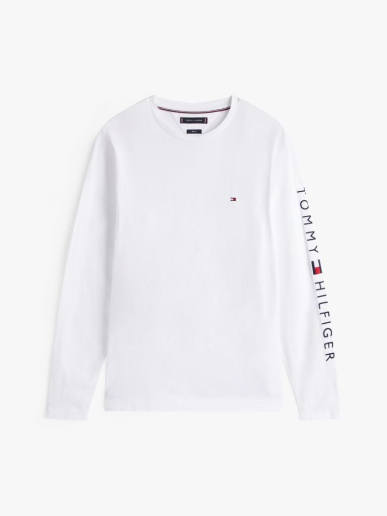 White Organic Jersey Logo Long Sleeve T-Shirt  Men