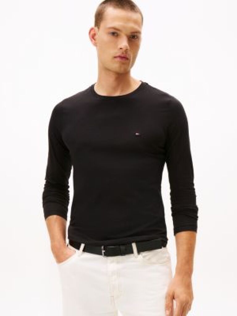 Μαύρο Μακρυμανικο T-Shirt Σε Slim Ελαστικη Γραμμη  Άνδρες
