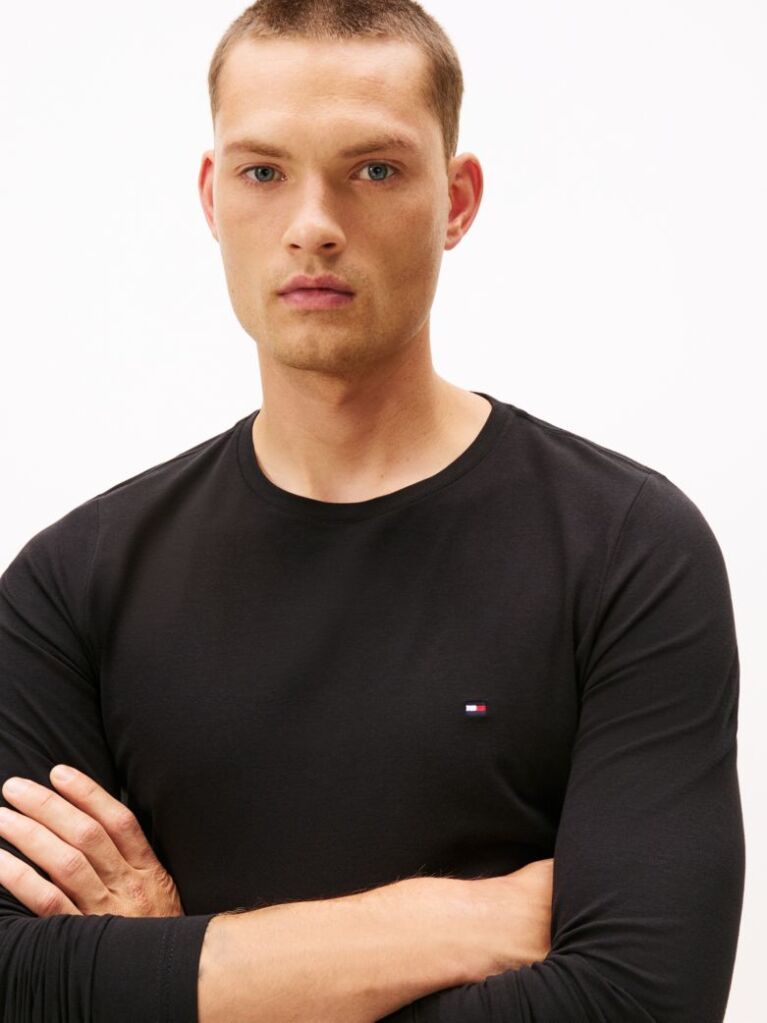 Μαύρο Μακρυμανικο T-Shirt Σε Slim Ελαστικη Γραμμη  Άνδρες