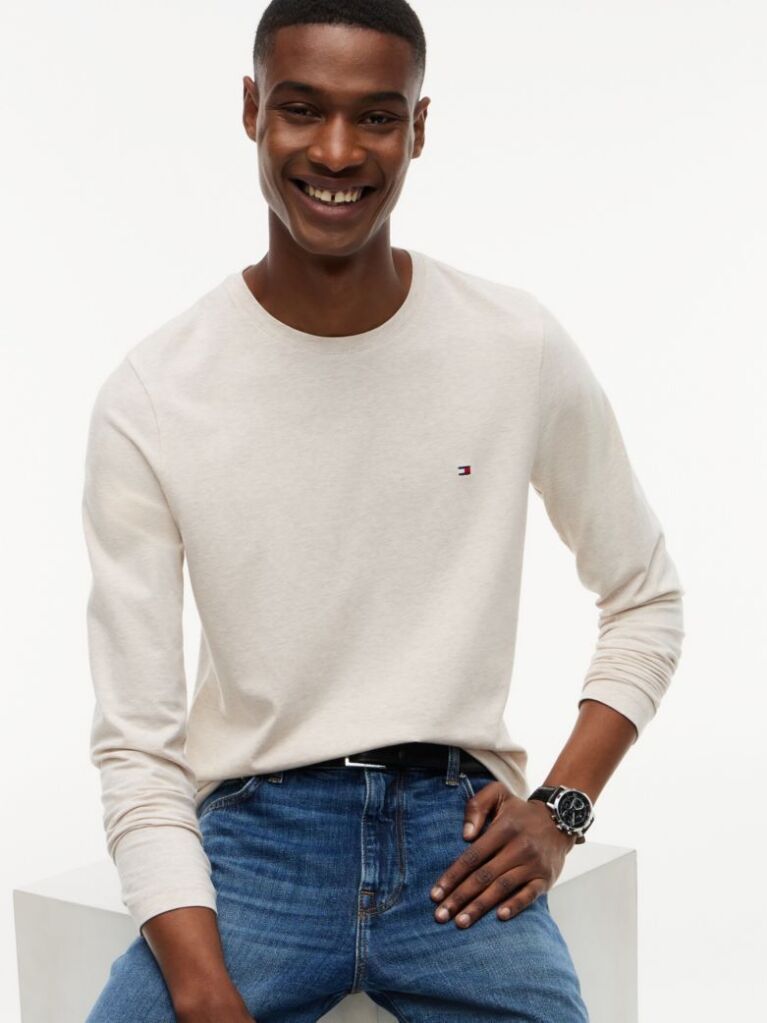 Μπεζ Μακρυμανικο T-Shirt Σε Slim Ελαστικη Γραμμη  Άνδρες