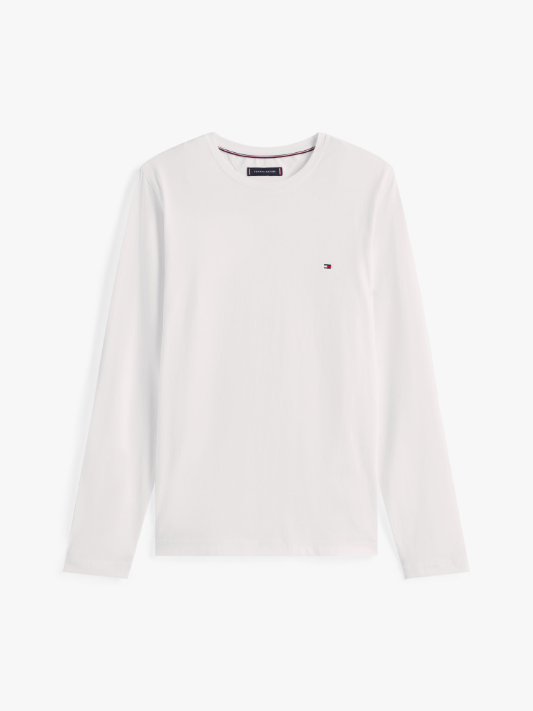 Άσπρο Μακρυμανικο T-Shirt Σε Slim Ελαστικη Γραμμη  Άνδρες