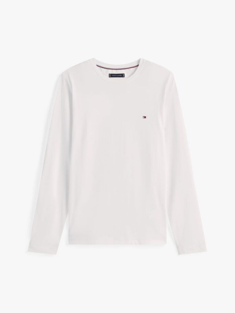 Άσπρο Μακρυμανικο T-Shirt Σε Slim Ελαστικη Γραμμη  Άνδρες