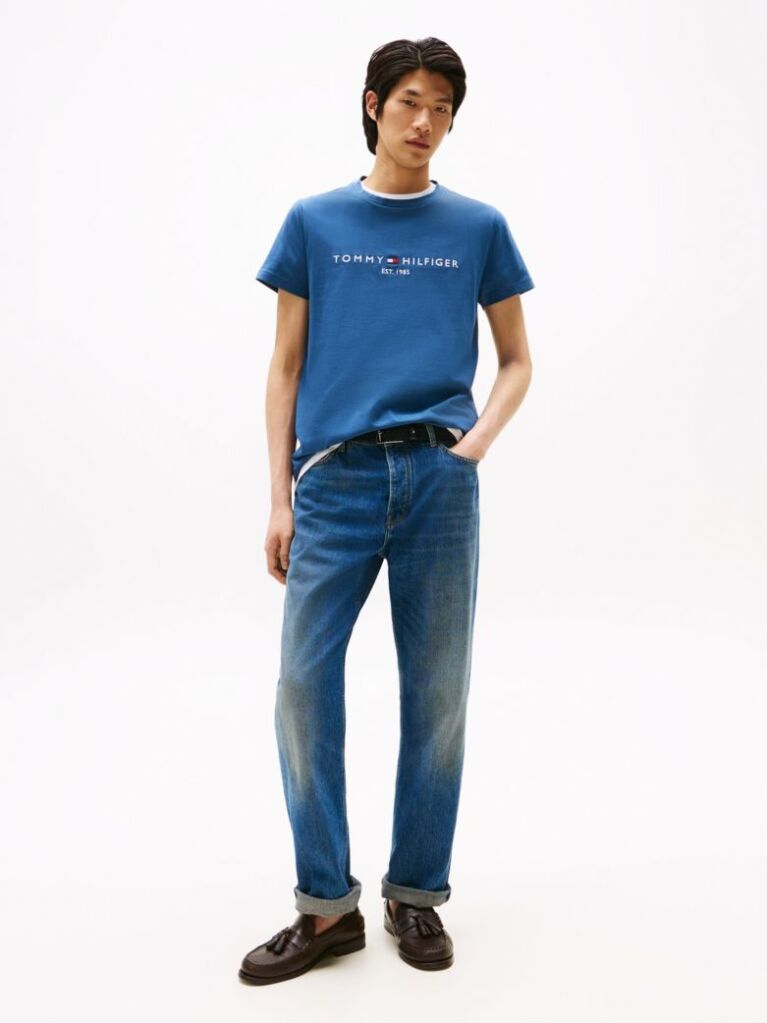Blue Organic Cotton Chest Logo T-Shirt  Men