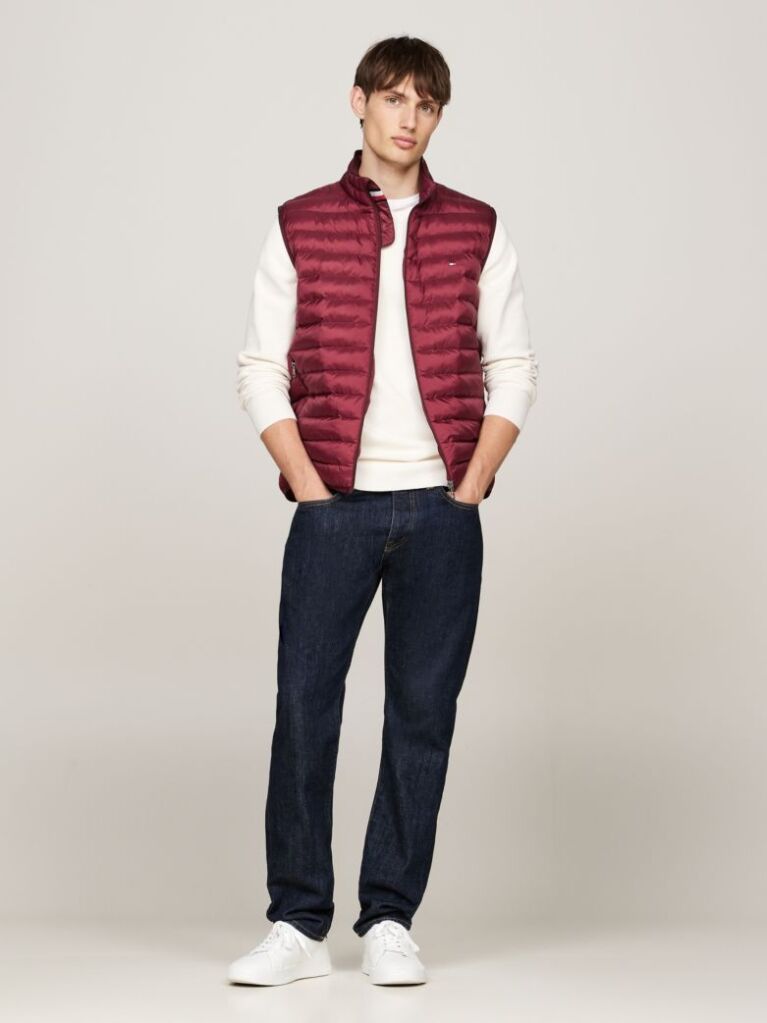 Red Recycled Quilted Packable Vest  Men