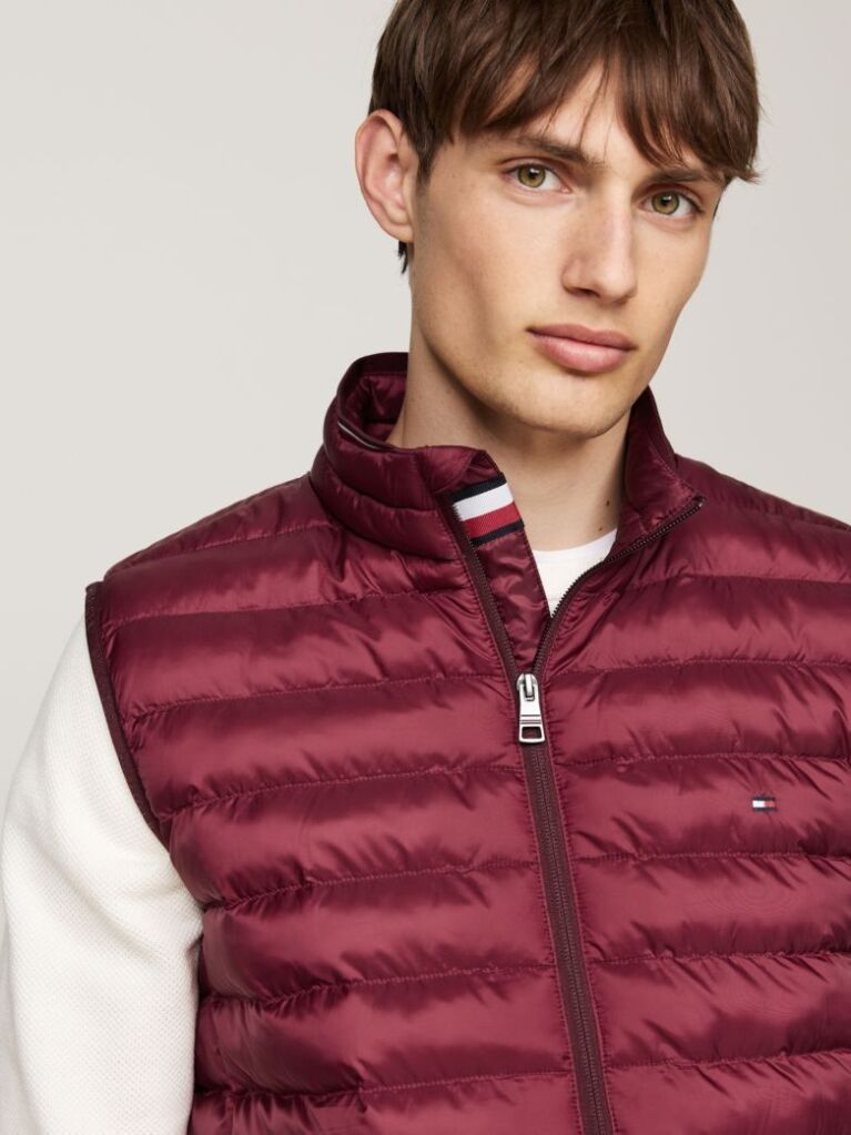 Red Recycled Quilted Packable Vest  Men