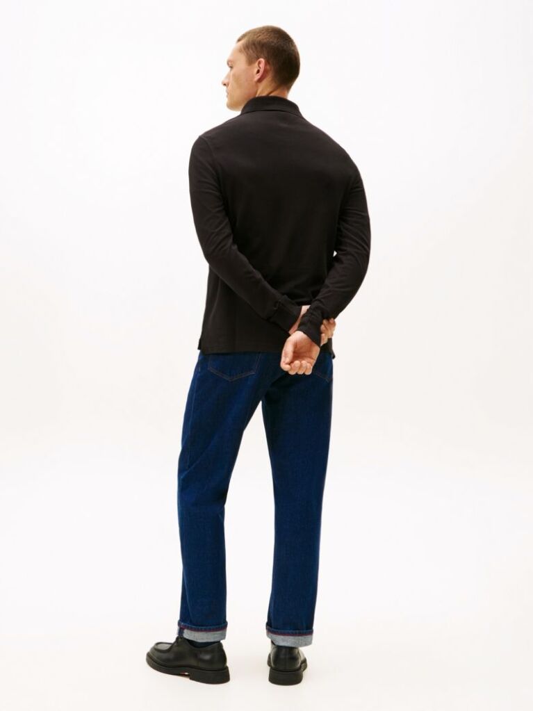Black 1985 TH Flex Slim Fit Long Sleeve Polo  Men