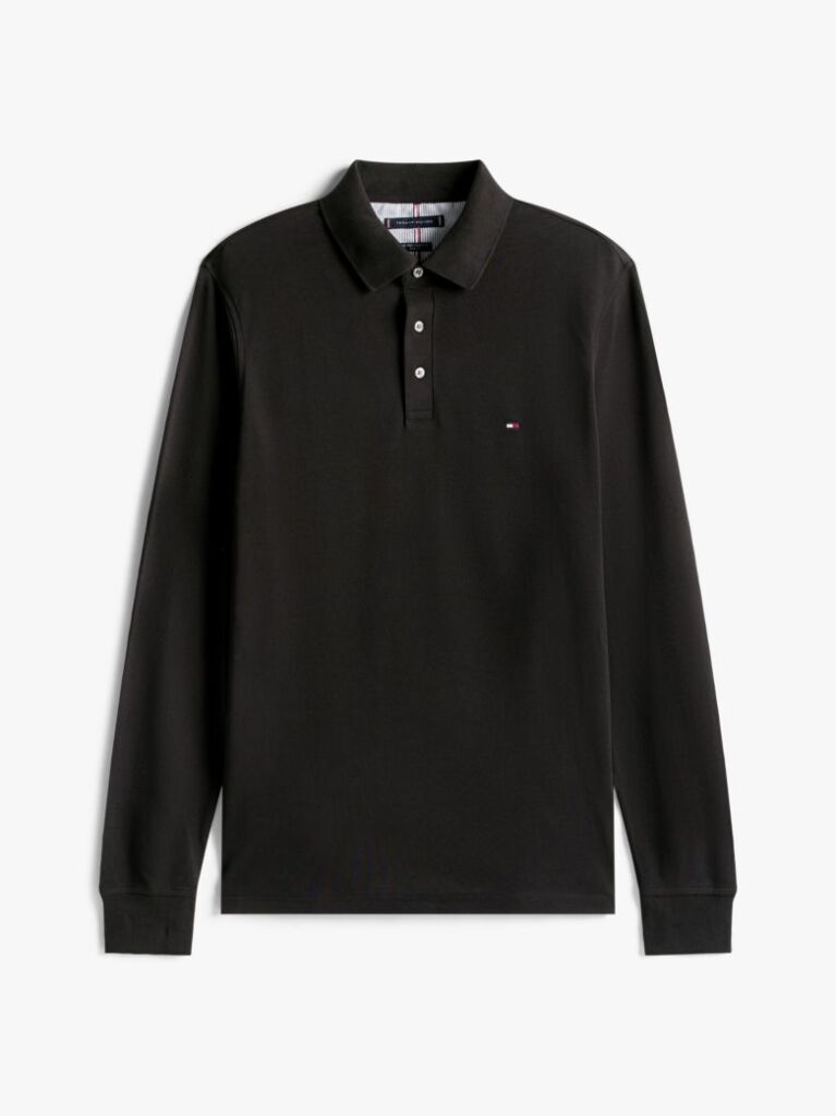 Black 1985 TH Flex Slim Fit Long Sleeve Polo  Men