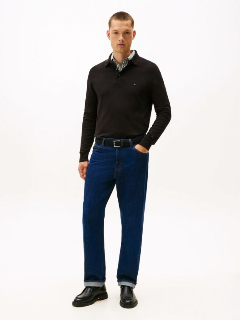 Black 1985 TH Flex Slim Fit Long Sleeve Polo  Men