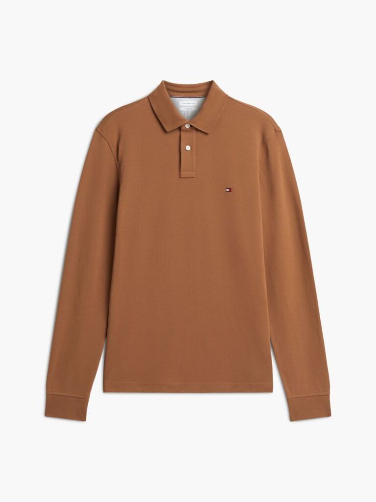 Brown 1985 TH Flex Regular Fit Long Sleeve Polo  Men