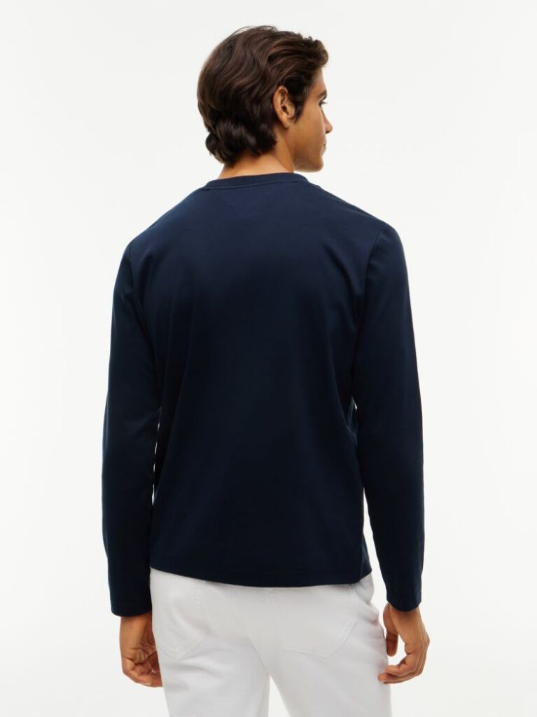 Μπλε Interlock Μακρυμάνικο T-Shirt Σε Slim Γραμμή  Άνδρες