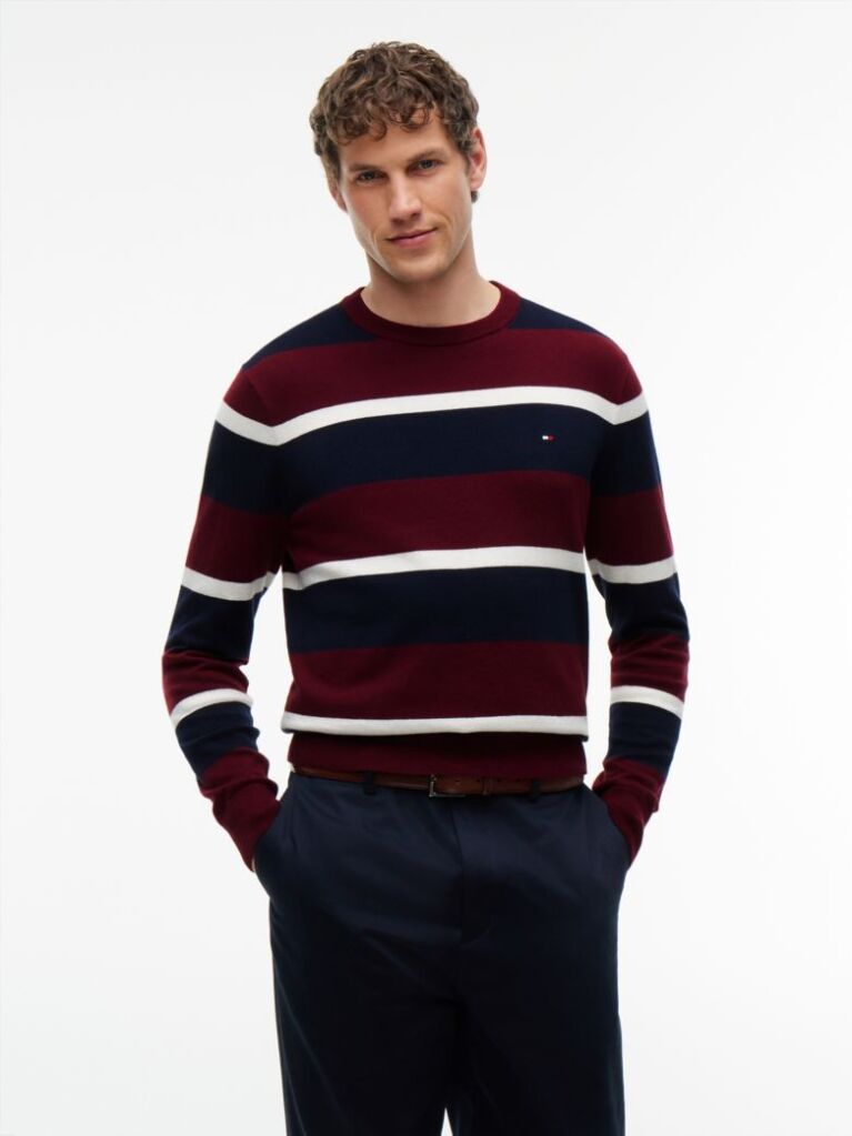 Red Cotton Cashmere Crew Neck Jumper.  Men