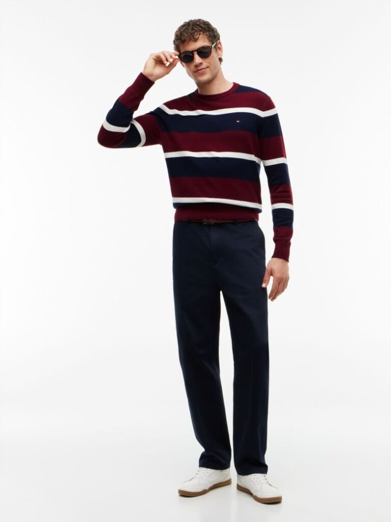 Red Cotton Cashmere Crew Neck Jumper.  Men