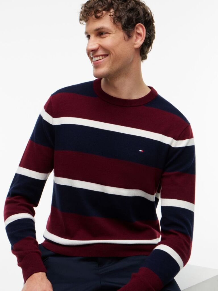 Red Cotton Cashmere Crew Neck Jumper.  Men
