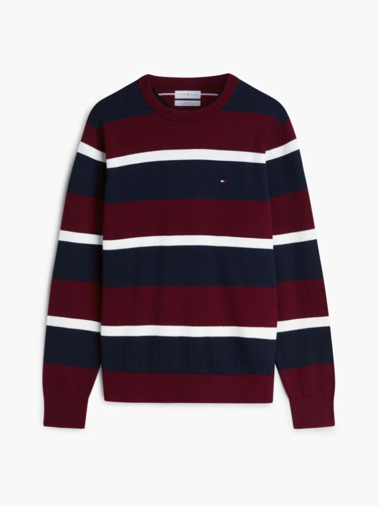 Red Cotton Cashmere Crew Neck Jumper.  Men