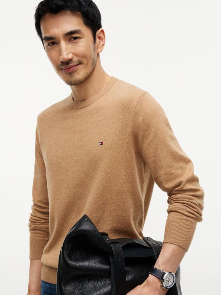 Brown Cotton Cashmere Crew Neck Jumper.  Men