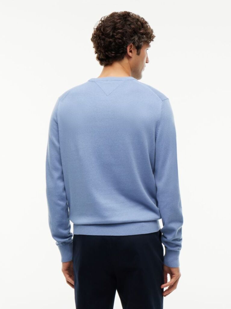 Blue Cotton Cashmere Crew Neck Jumper.  Men