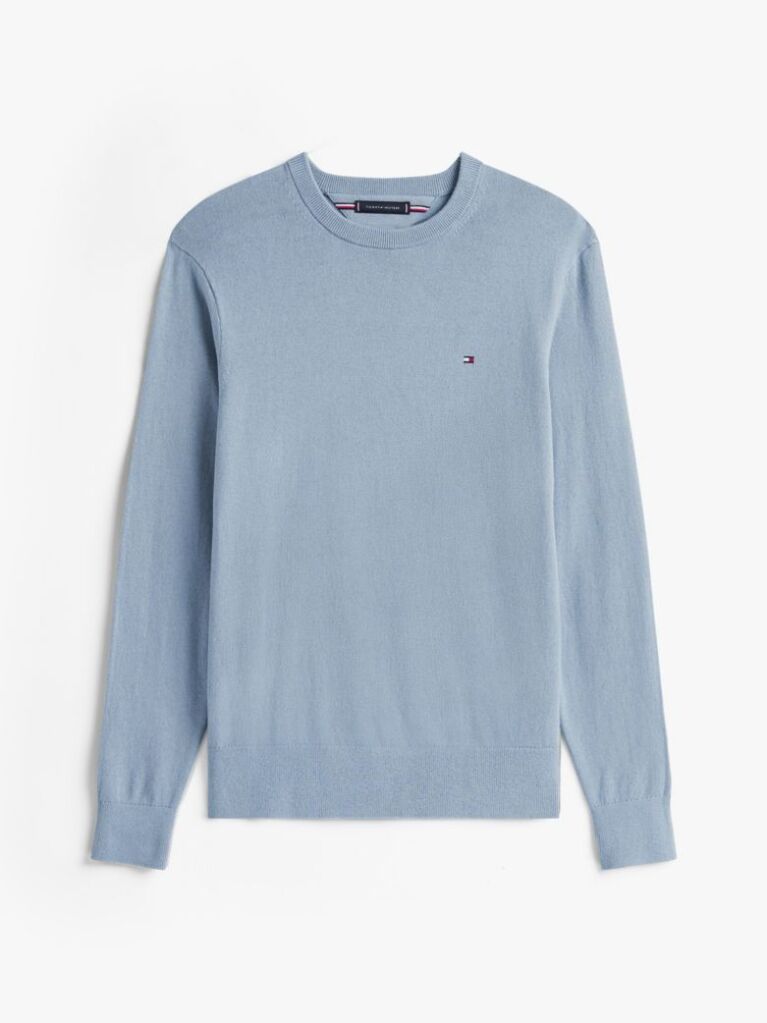 Blue Cotton Cashmere Crew Neck Jumper.  Men