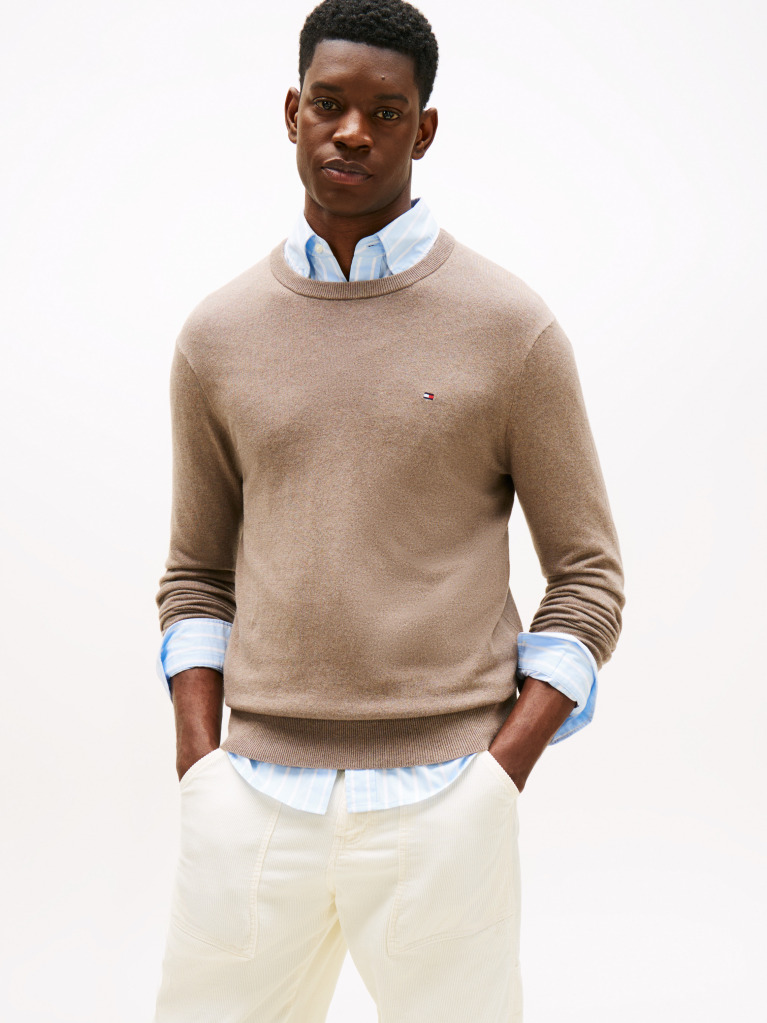 Brown Cotton Cashmere Crew Neck Jumper.  Men