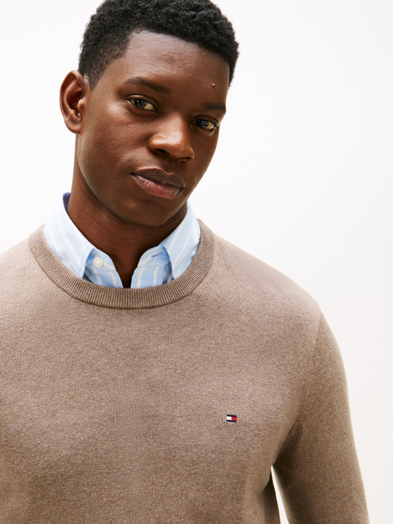 Brown Cotton Cashmere Crew Neck Jumper.  Men
