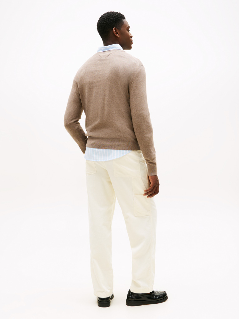 Brown Cotton Cashmere Crew Neck Jumper.  Men
