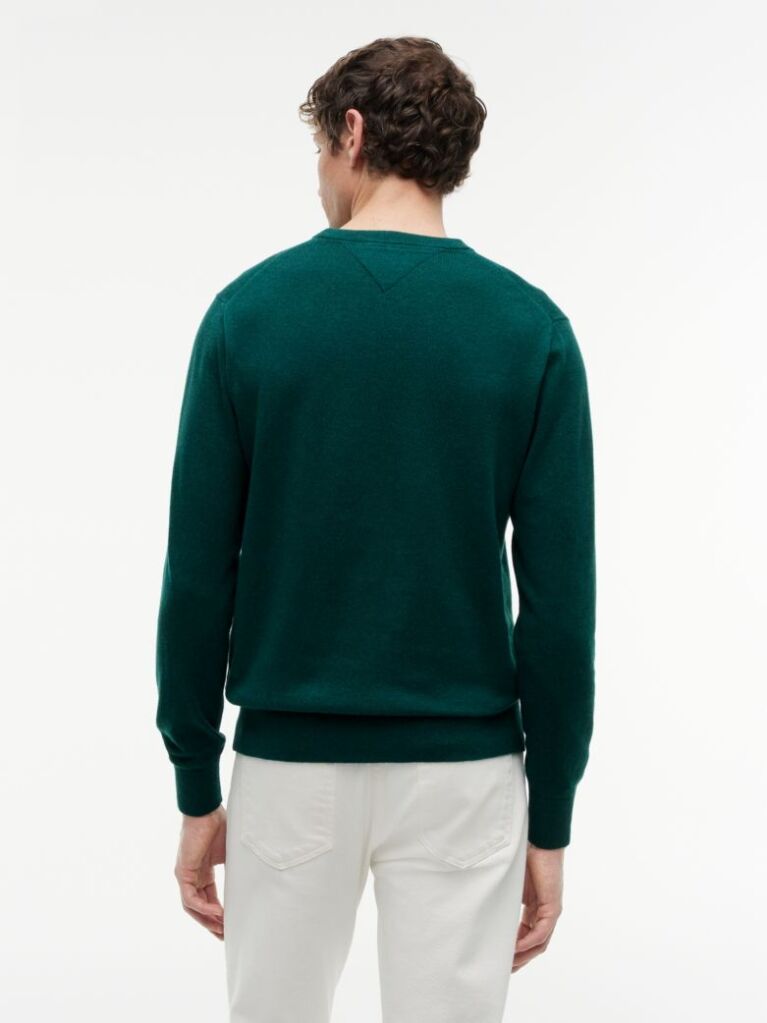 Green Cotton Cashmere Crew Neck Jumper.  Men