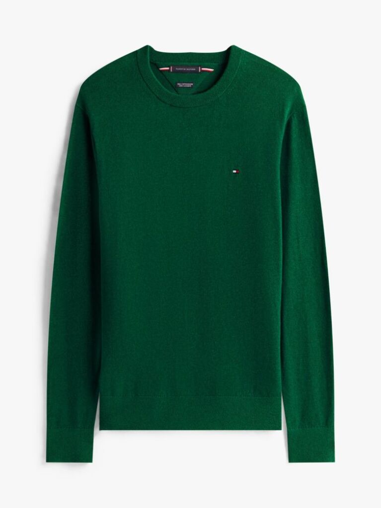 Green Cotton Cashmere Crew Neck Jumper.  Men