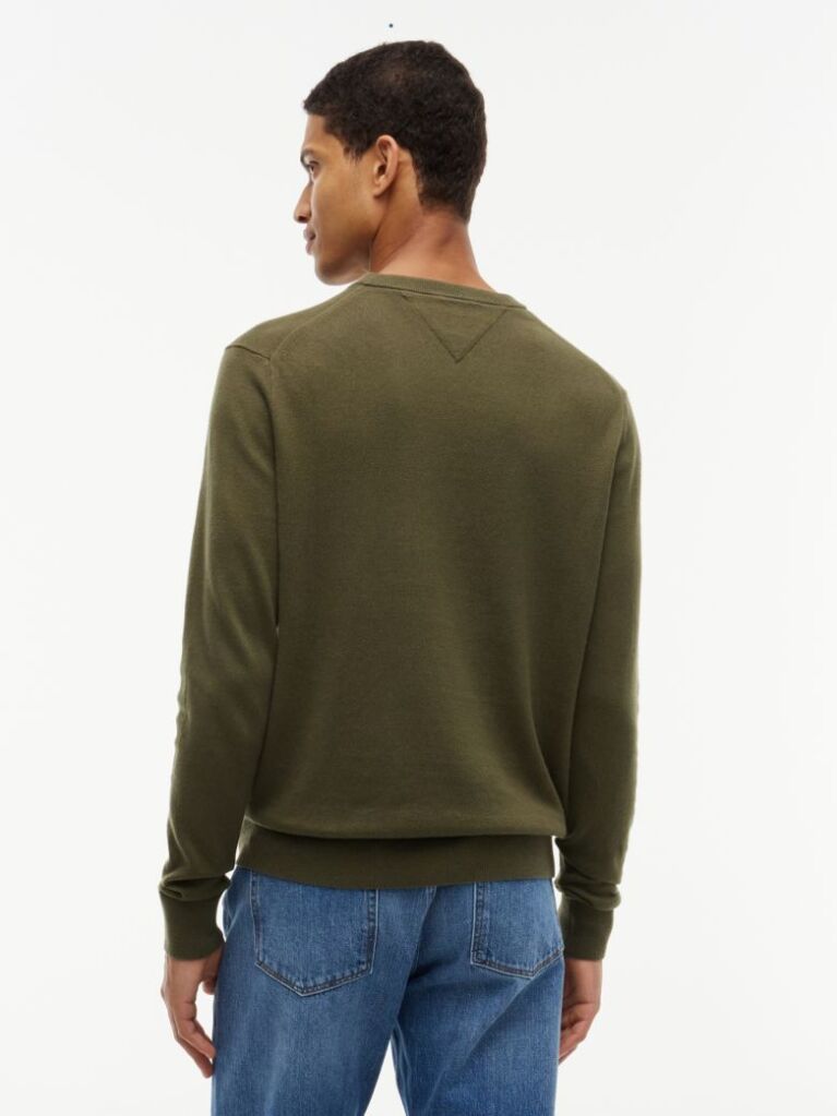 Green Cotton Cashmere Crew Neck Jumper.  Men