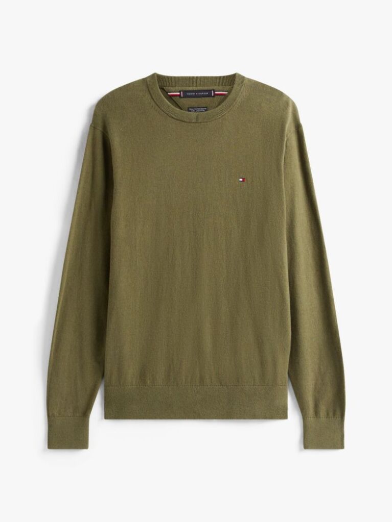 Green Cotton Cashmere Crew Neck Jumper.  Men