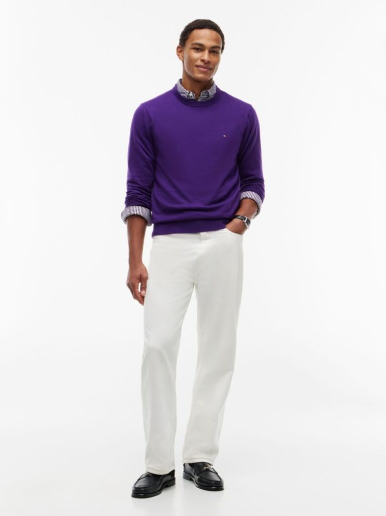 Purple Cotton Cashmere Crew Neck Jumper.  Men