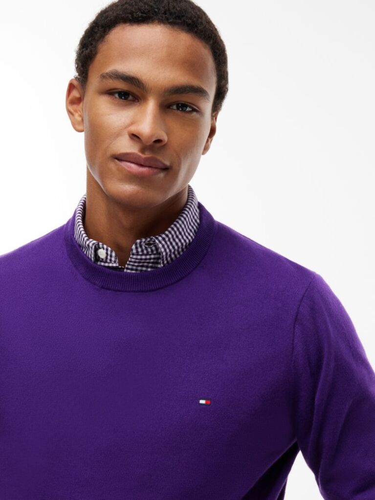 Purple Cotton Cashmere Crew Neck Jumper.  Men