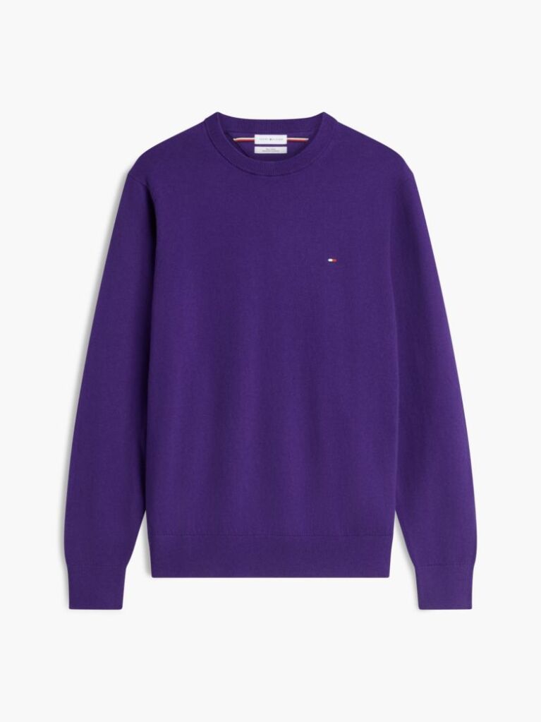 Purple Cotton Cashmere Crew Neck Jumper.  Men