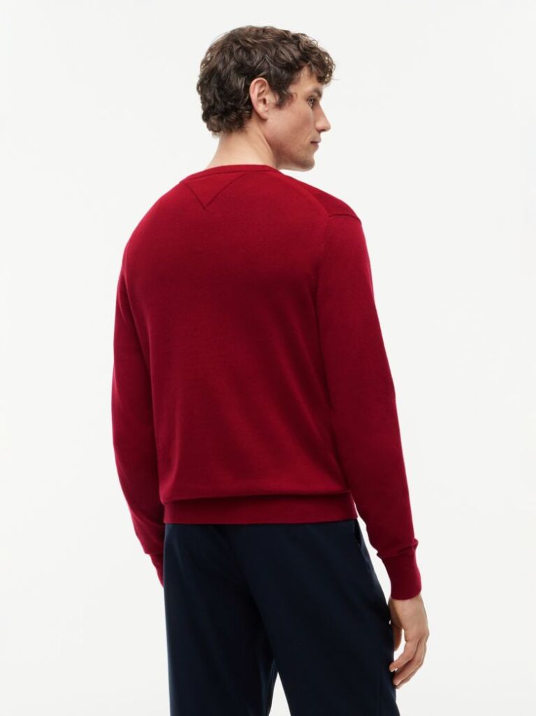 Red Cotton Cashmere Crew Neck Jumper.  Men