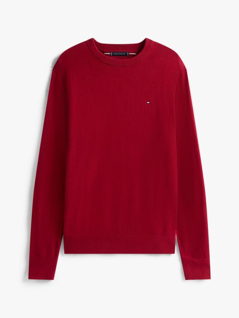 Red Cotton Cashmere Crew Neck Jumper.  Men