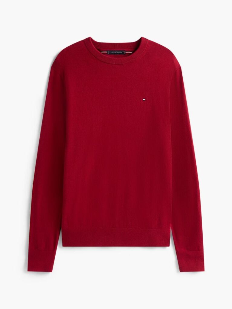 Red Cotton Cashmere Crew Neck Jumper.  Men
