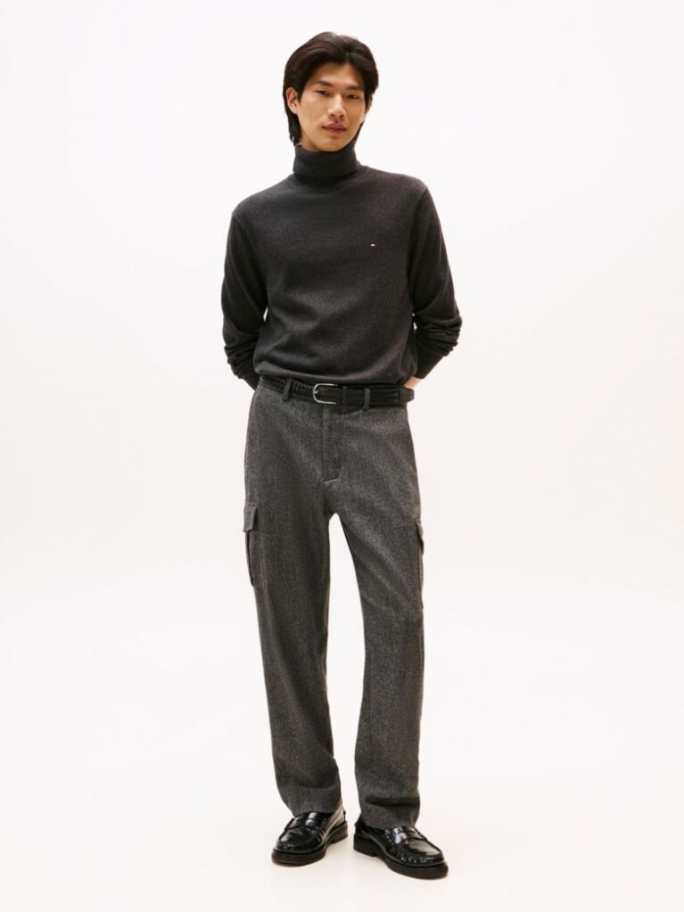 Grey Cotton Cashmere Roll Neck Jumper  Men