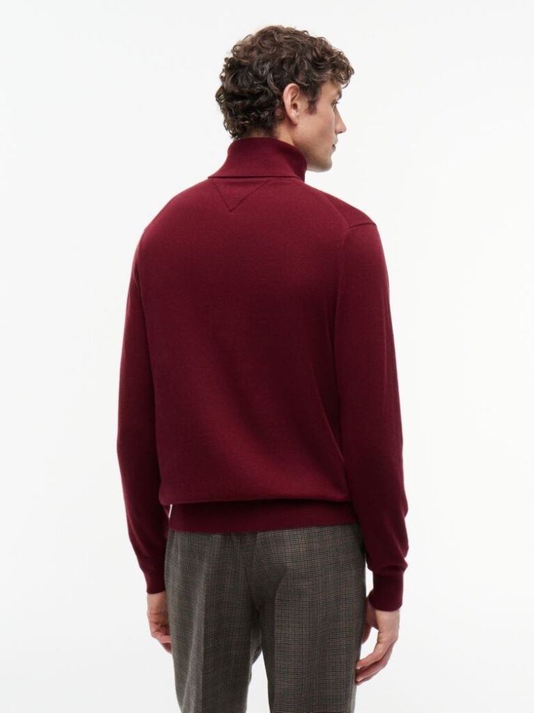 Red Cotton Cashmere Roll Neck Jumper  Men