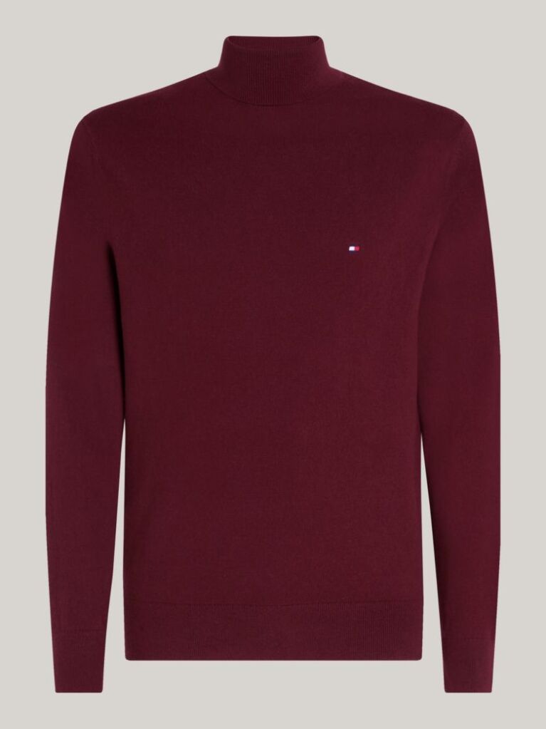 Red Cotton Cashmere Roll Neck Jumper  Men