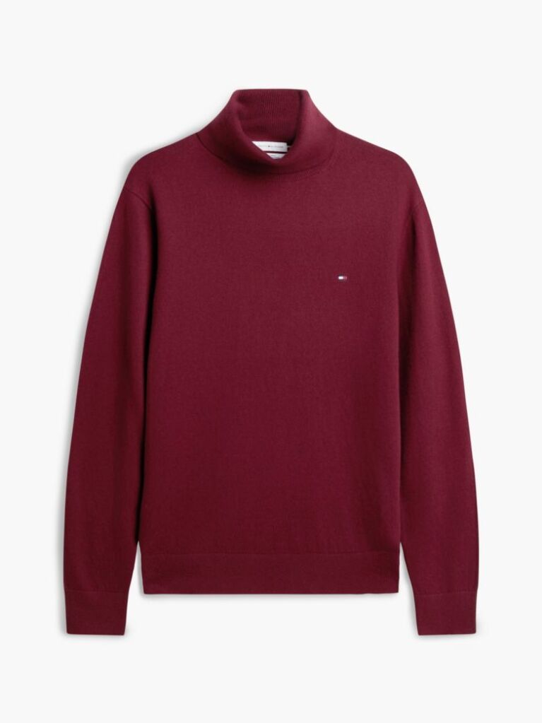 Red Cotton Cashmere Roll Neck Jumper  Men