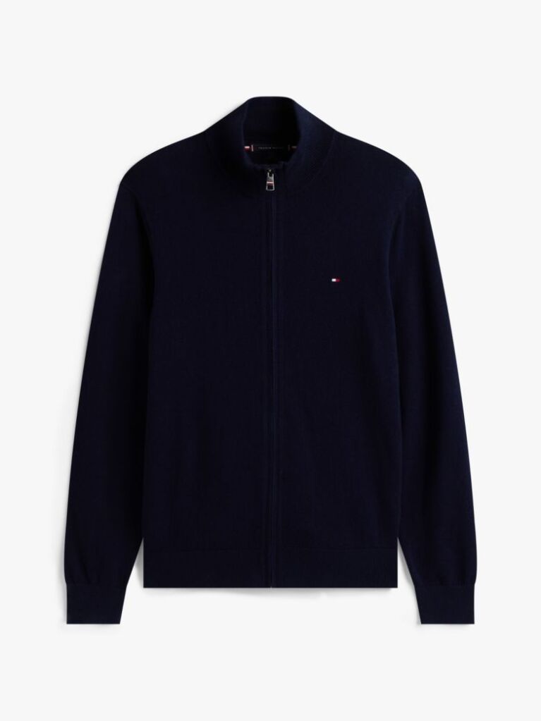 Blue Cotton Cashmere Zip-Thru Cardigan  Men