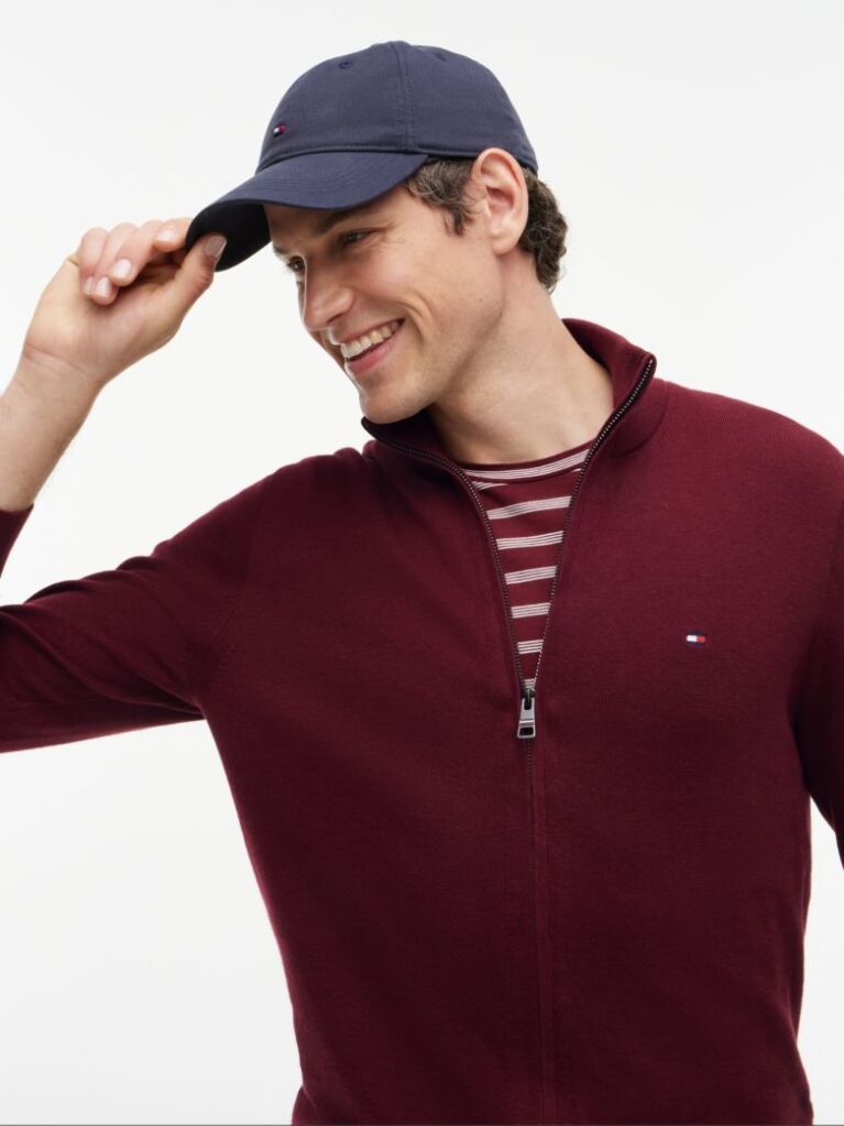 Red Cotton Cashmere Zip-Thru Cardigan  Men