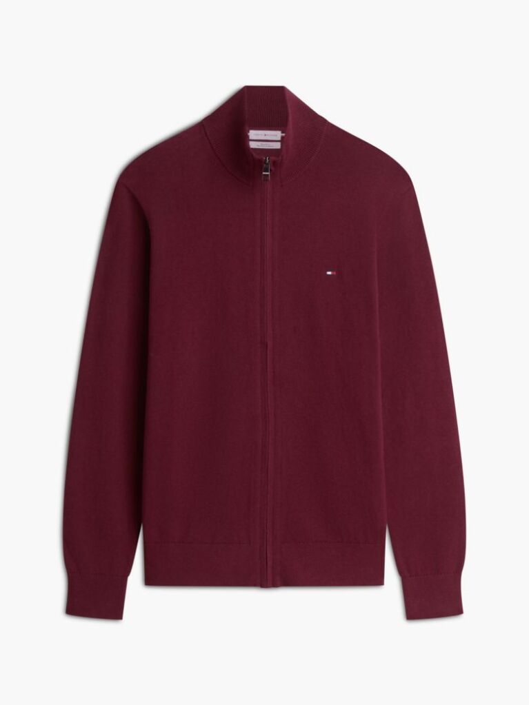 Red Cotton Cashmere Zip-Thru Cardigan  Men