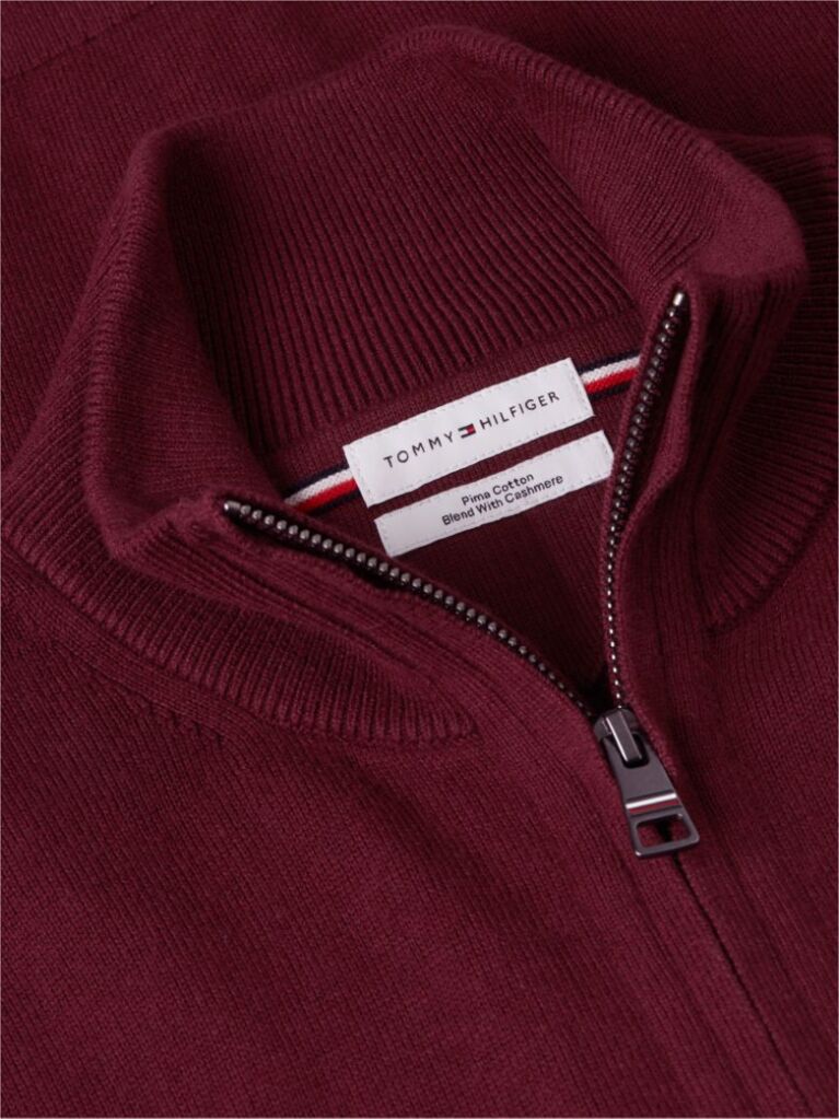Red Cotton Cashmere Zip-Thru Cardigan  Men