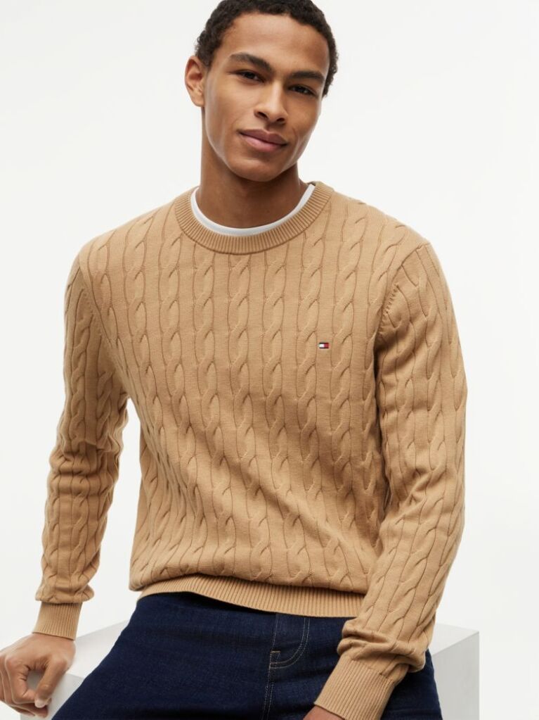 Brown Classics Cable Knit Relaxed Fit Jumper  Men