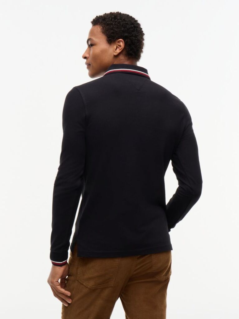 Black Tipped Long Sleeve Slim Polo Shirt  Men