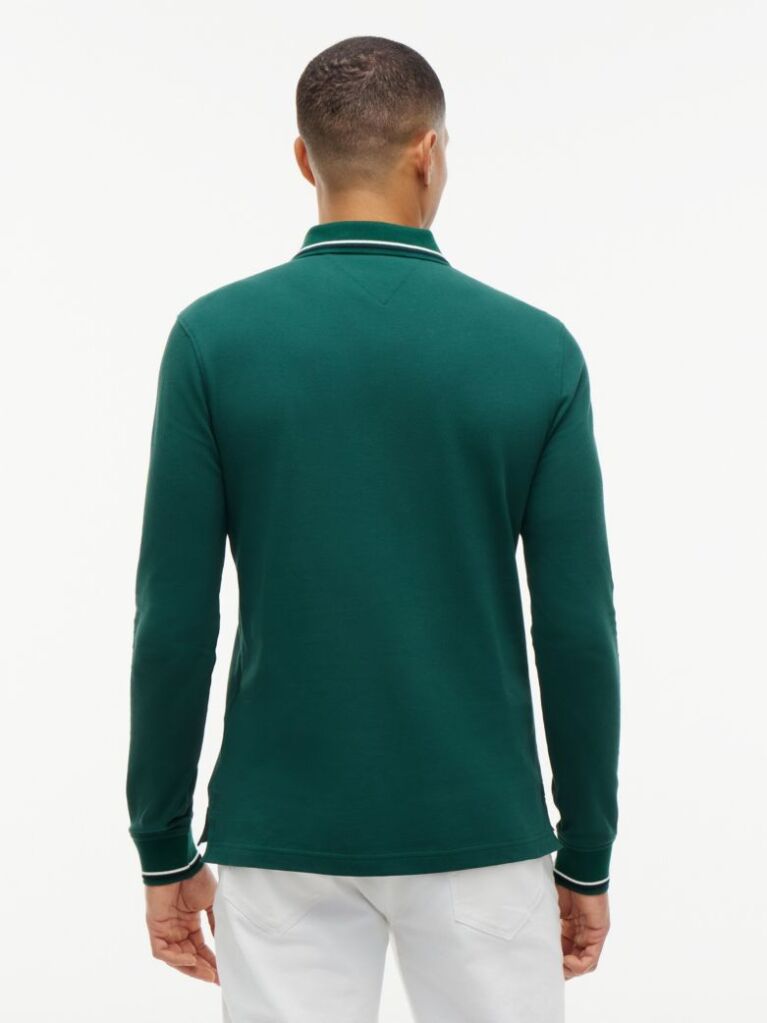 Green Tipped Long Sleeve Slim Polo Shirt  Men