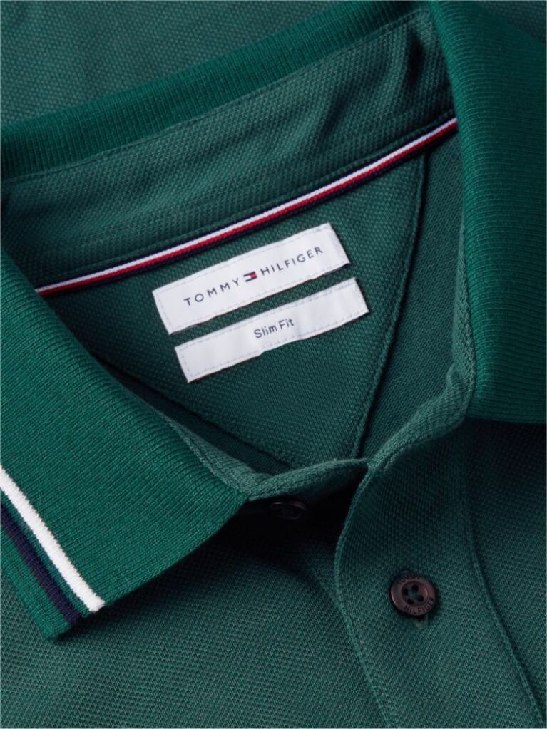 Green Tipped Long Sleeve Slim Polo Shirt  Men