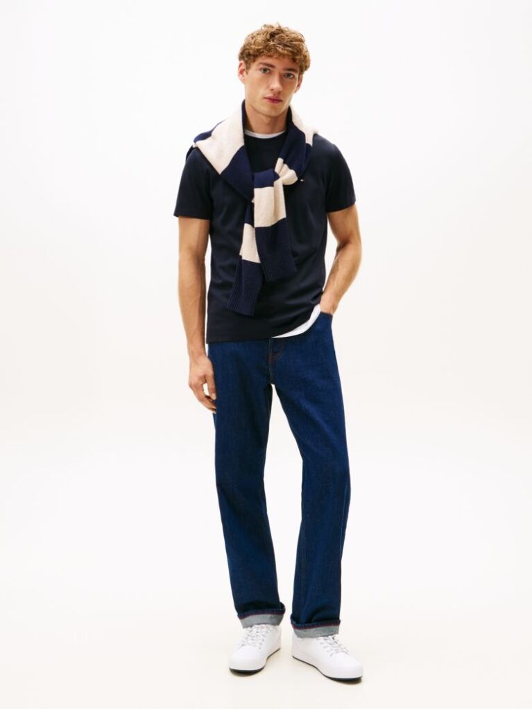 Μπλε Slim T-Shirt Με Κεντητό Σημαιάκι  Άνδρες